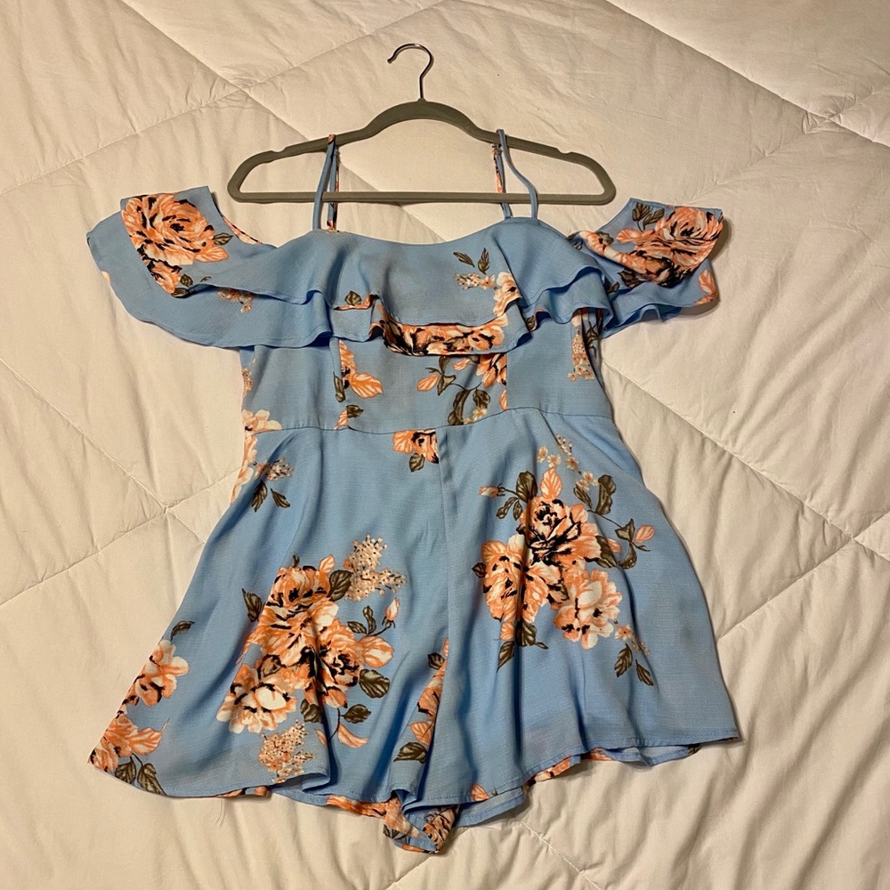 Light blue off the shoulder romper